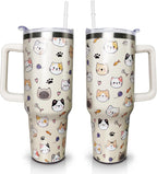 Herobuddy™ 40 oz Tumbler with Handle and Straw Lid, Purple Butterfly Insulated - Reusable Stainless Steel Cup