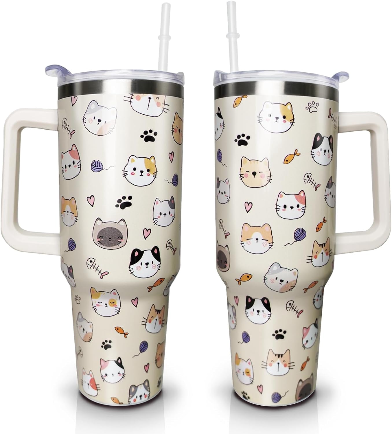 Herobuddy™ 40 oz Tumbler with Handle and Straw Lid, Purple Butterfly Insulated - Reusable Stainless Steel Cup