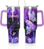 40 oz Tumbler with Handle and Straw Lid, Purple Butterfly Insulated Cup, Double Vacuum Leak Proof Coffee Travel Mug, Flower Stainless Steel Water Bottle Gifts for Women Girls