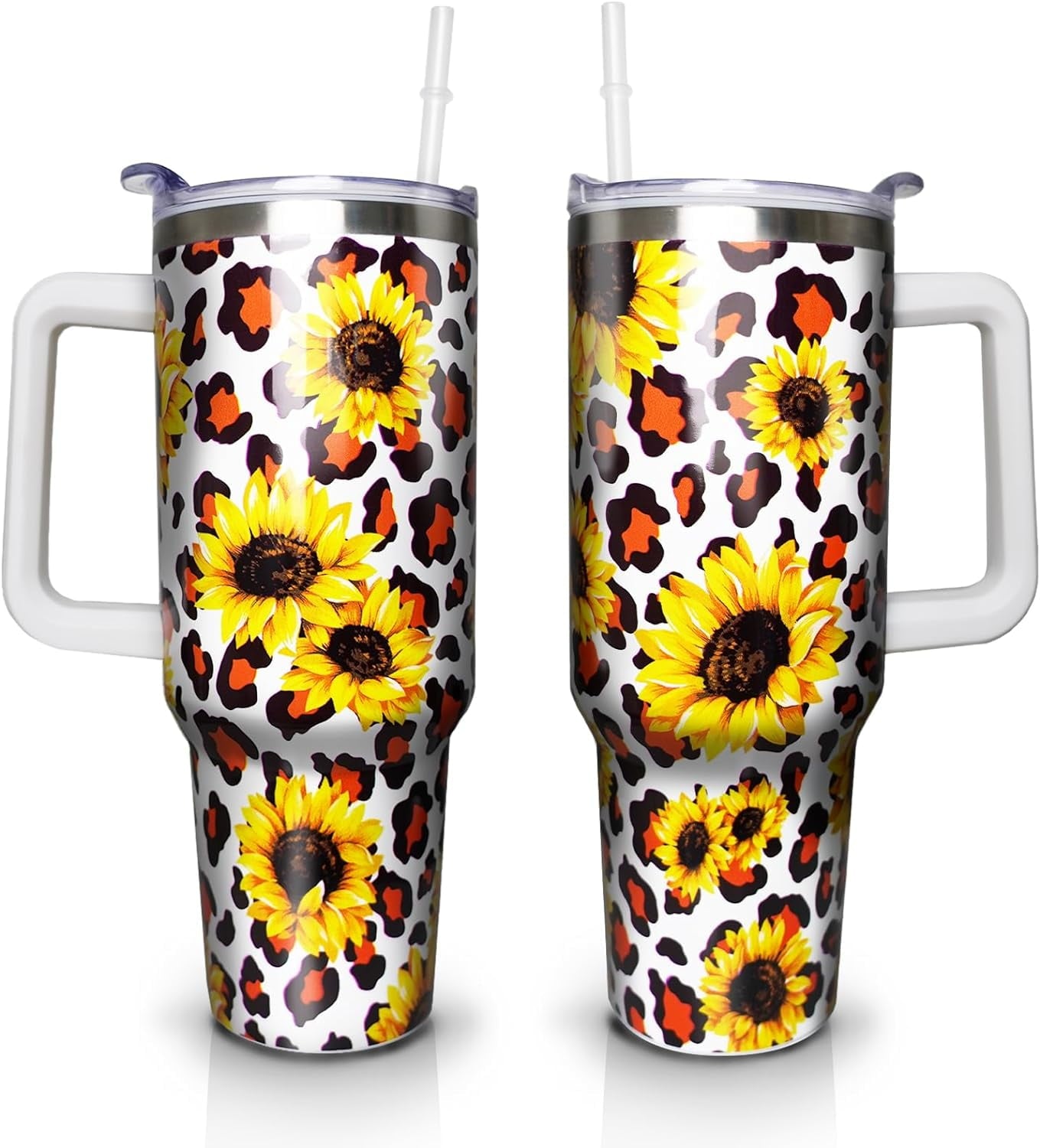 Herobuddy™ 40 oz Tumbler with Handle and Straw Lid, Purple Butterfly Insulated - Reusable Stainless Steel Cup