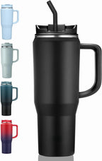 40 oz Tumbler with Handle, Insulated Tumblers with Lid and Straw, Large   Water Bottle Jug, Thermal Stainless  Travel Coffee Mug Cup, Black