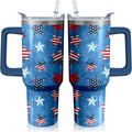 40oz American Flag 4th of july Tumbler With Handle and Straw, Gifts For Memorial Day Veterans day Independence day, Patriots Coffee Mug Water Bottle, Labor Day Stainless Steel Insulated Cup