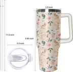 40oz Easter Bunny Tumbler with Handle and Straw, Rabbit Stainless Steel Travel Mug Water Bottle, Vacuum Insulated Cup, Gifts for Women Bunny Lovers