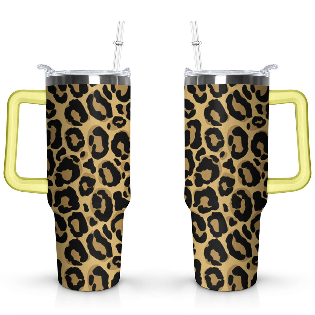 Herobuddy™ 40oz Fashion Leopard Pattern Stainless Steel Flip Straw Tumbler Spill Proof - Reusable Stainless Steel Cup