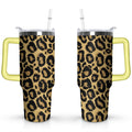 Herobuddy™ 40oz Fashion Leopard Pattern Stainless Steel Flip Straw Tumbler Spill Proof - Reusable Stainless Steel Cup