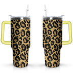 Herobuddy™ 40oz Fashion Leopard Pattern Stainless Steel Flip Straw Tumbler Spill Proof - Reusable Stainless Steel Cup