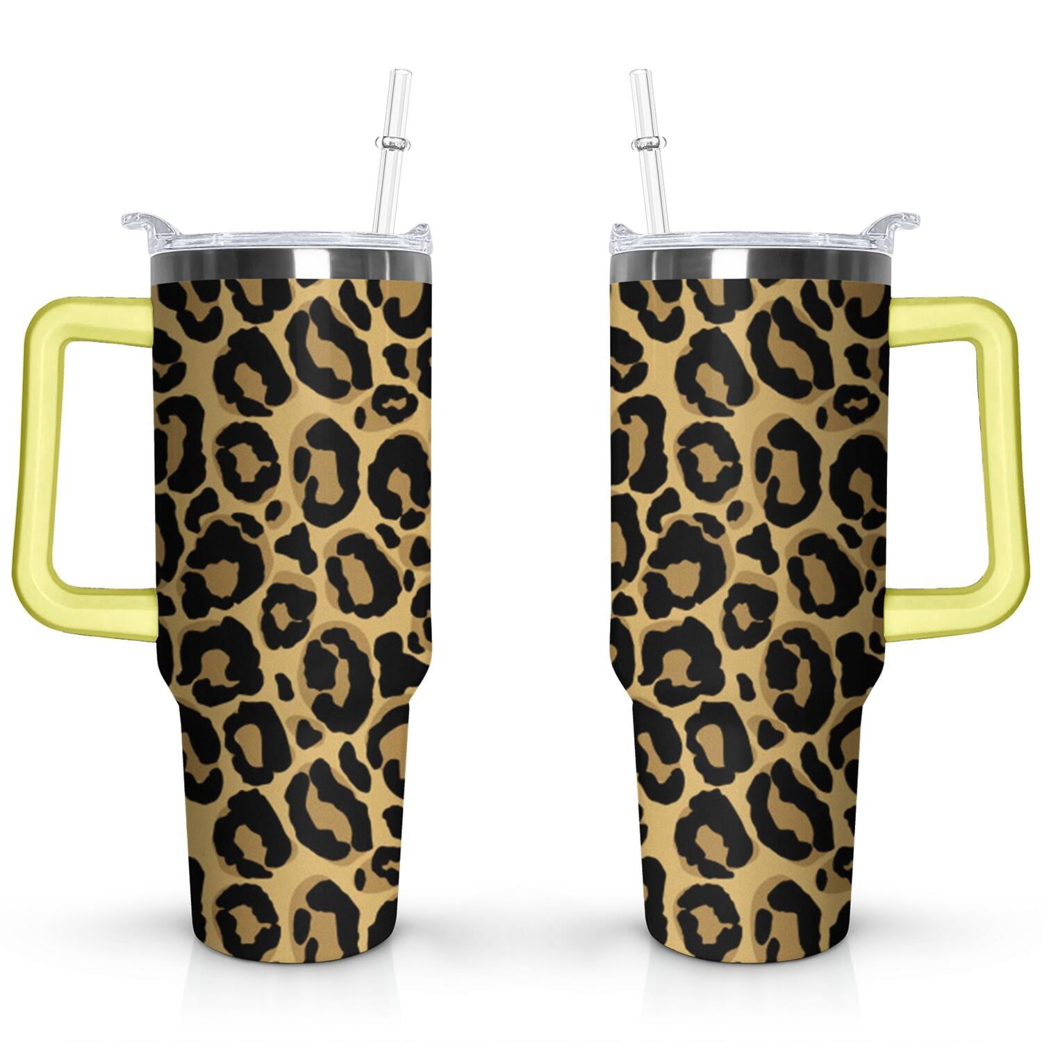 Herobuddy™ 40oz Fashion Leopard Pattern Stainless Steel Flip Straw Tumbler Spill Proof - Reusable Stainless Steel Cup