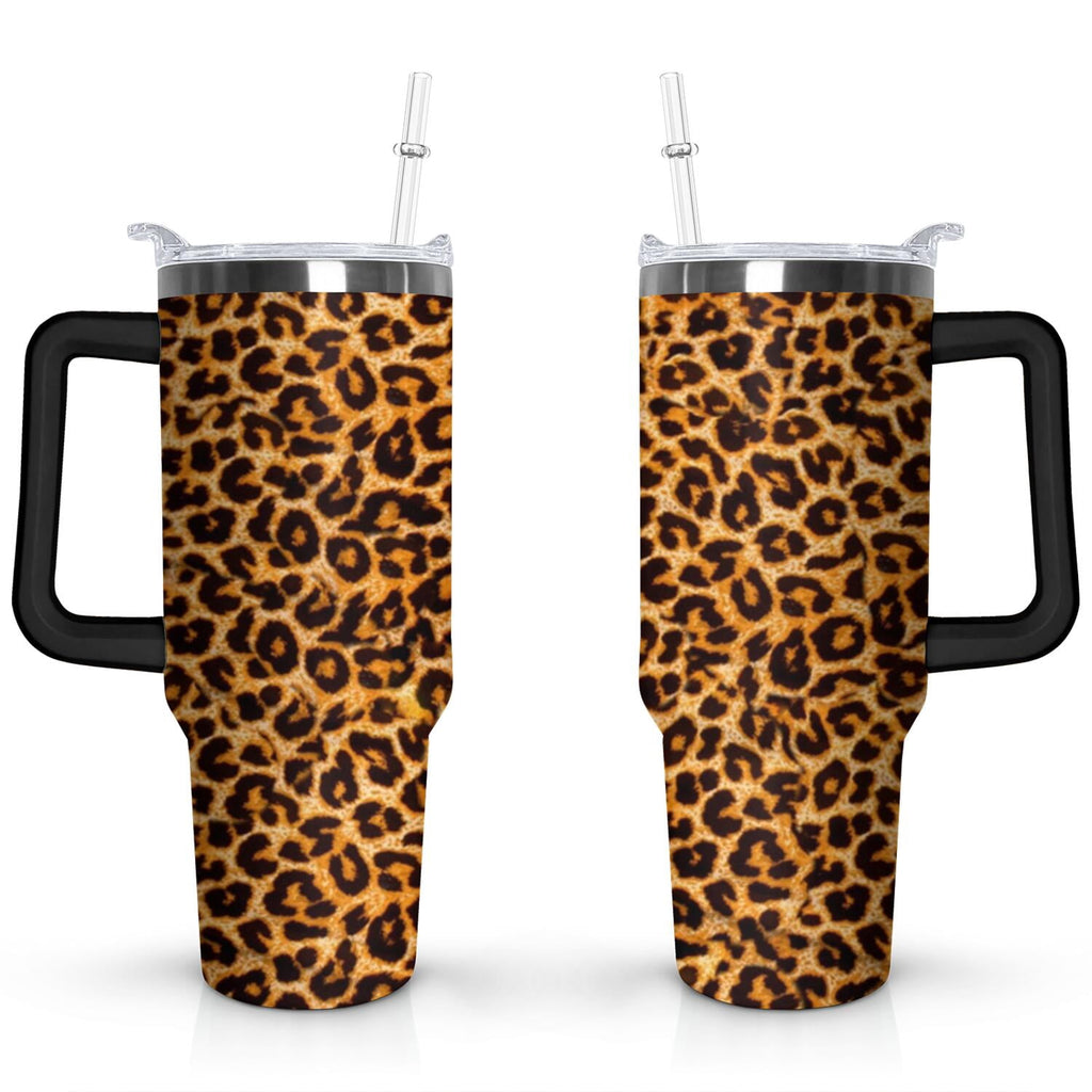 Herobuddy™ 40oz Fashion Leopard Pattern Stainless Steel Flip Straw Tumbler Spill Proof - Reusable Stainless Steel Cup