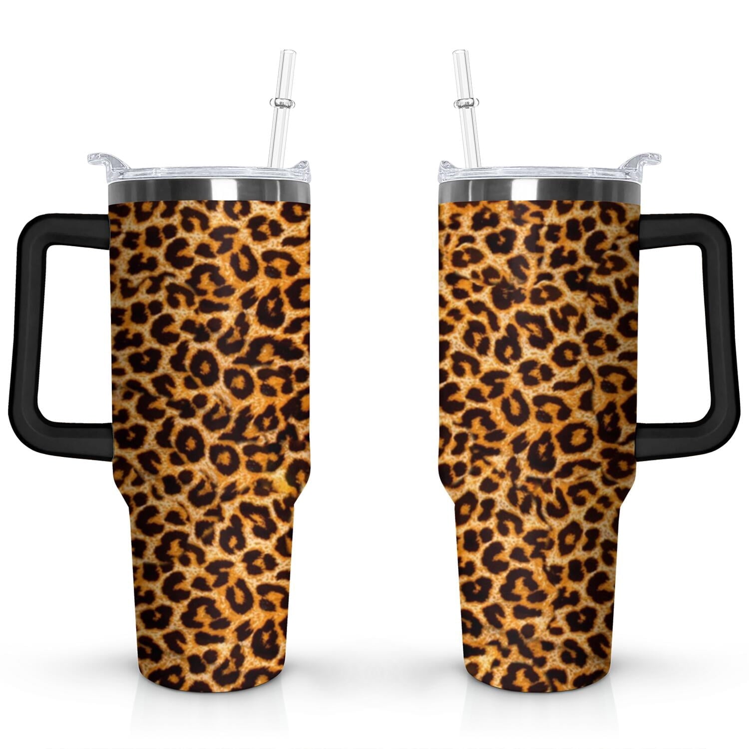 Herobuddy™ 40oz Fashion Leopard Pattern Stainless Steel Flip Straw Tumbler Spill Proof - Reusable Stainless Steel Cup