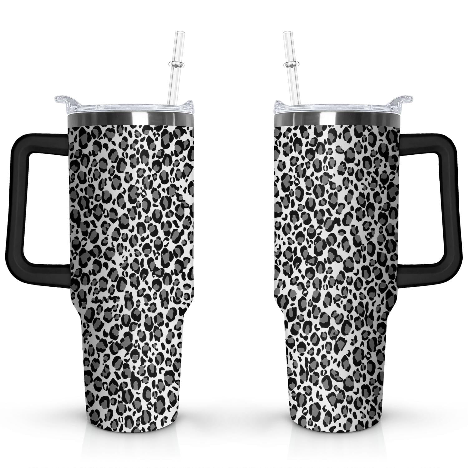 Herobuddy™ 40oz Fashion Leopard Pattern Stainless Steel Flip Straw Tumbler Spill Proof - Reusable Stainless Steel Cup