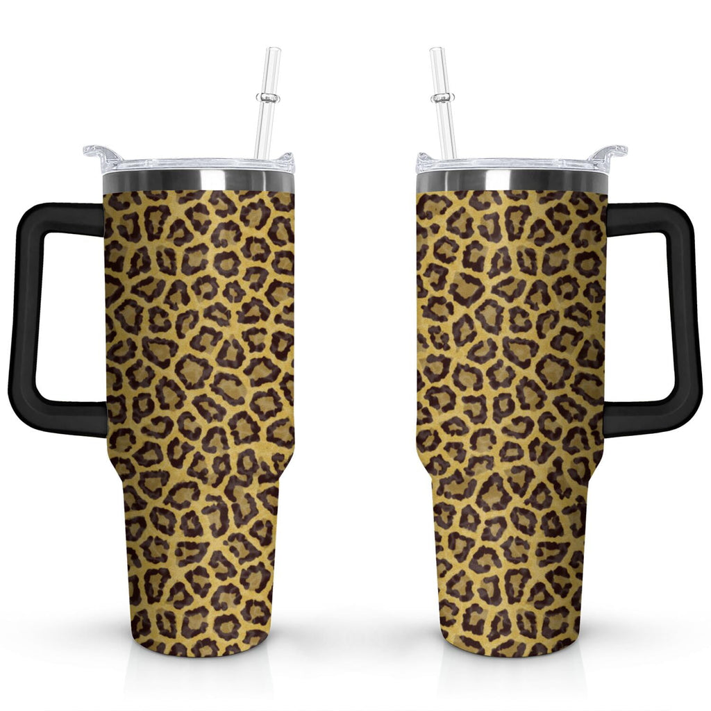 Herobuddy™ 40oz Fashion Leopard Pattern Stainless Steel Flip Straw Tumbler Spill Proof - Reusable Stainless Steel Cup