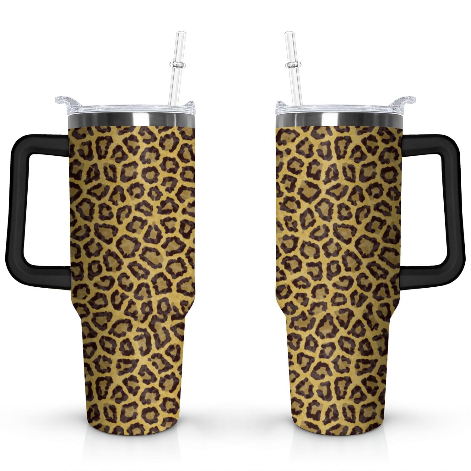 Herobuddy™ 40oz Fashion Leopard Pattern Stainless Steel Flip Straw Tumbler Spill Proof - Reusable Stainless Steel Cup