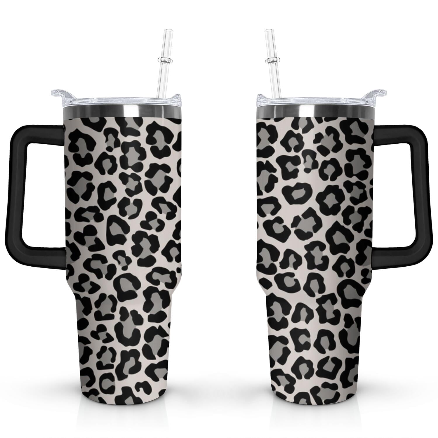 Herobuddy™ 40oz Fashion Leopard Pattern Stainless Steel Flip Straw Tumbler Spill Proof - Reusable Stainless Steel Cup