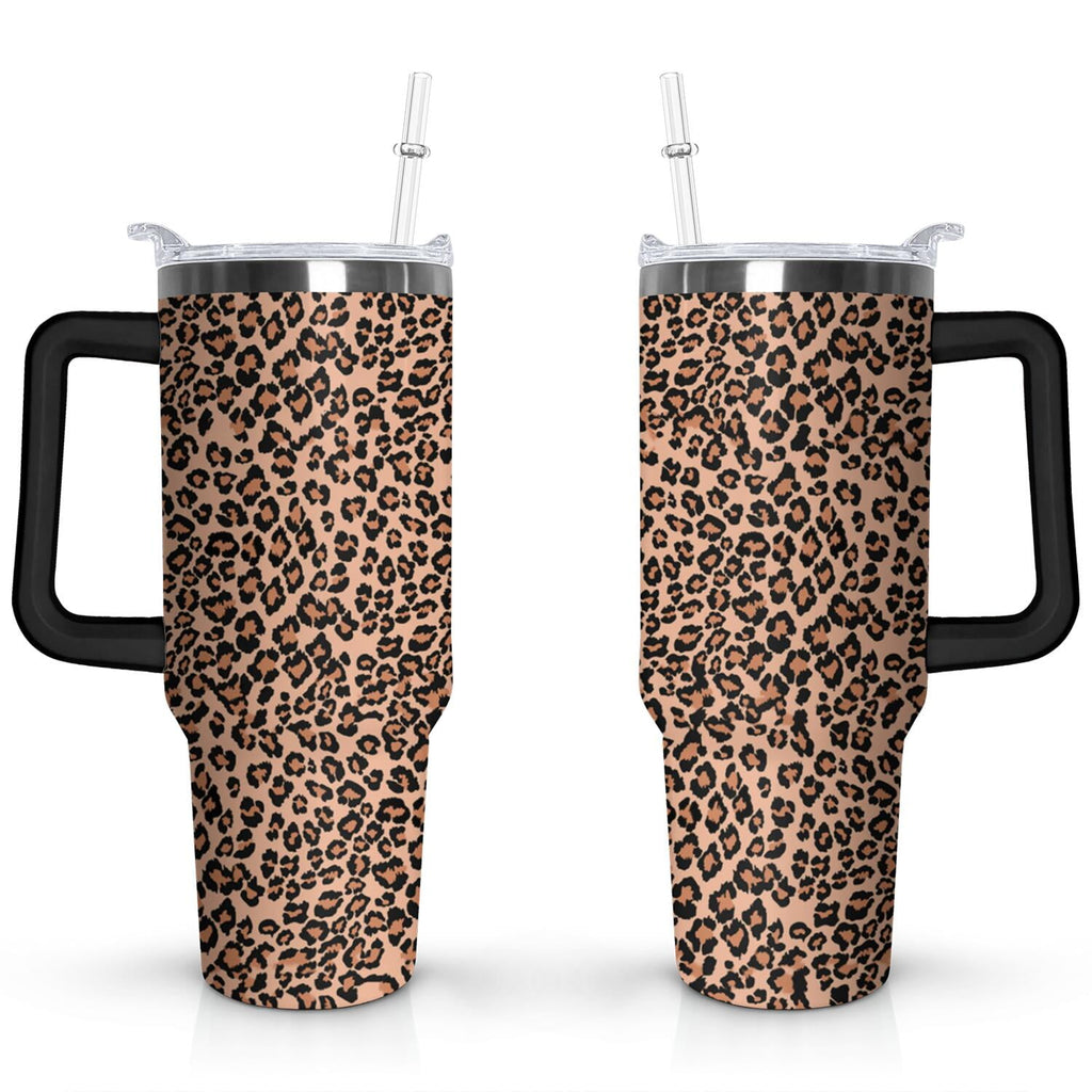 40oz Fashion Leopard Pattern Stainless Steel Flip Straw Tumbler Spill Proof Travel Cup Double Wall Vacuum Insulated Coffee Mug with Top Handle