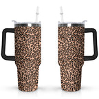 40oz Fashion Leopard Pattern Stainless Steel Flip Straw Tumbler Spill Proof Travel Cup Double Wall Vacuum Insulated Coffee Mug with Top Handle