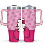Herobuddy™ 40oz Hello Kawaii Cat Cute Stainless Steel Tumbler with Lid - Reusable Stainless Steel Cup