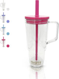 40oz Insulated Clear Tumbler with Handle and Lid & Straw, Reusable Travel Mug for Cold and Hot Drinks, Double-Wall Plastic Water Bottle | Crystal-Clear | Car Cup Holder Fit | Leakproof | BPA-Free