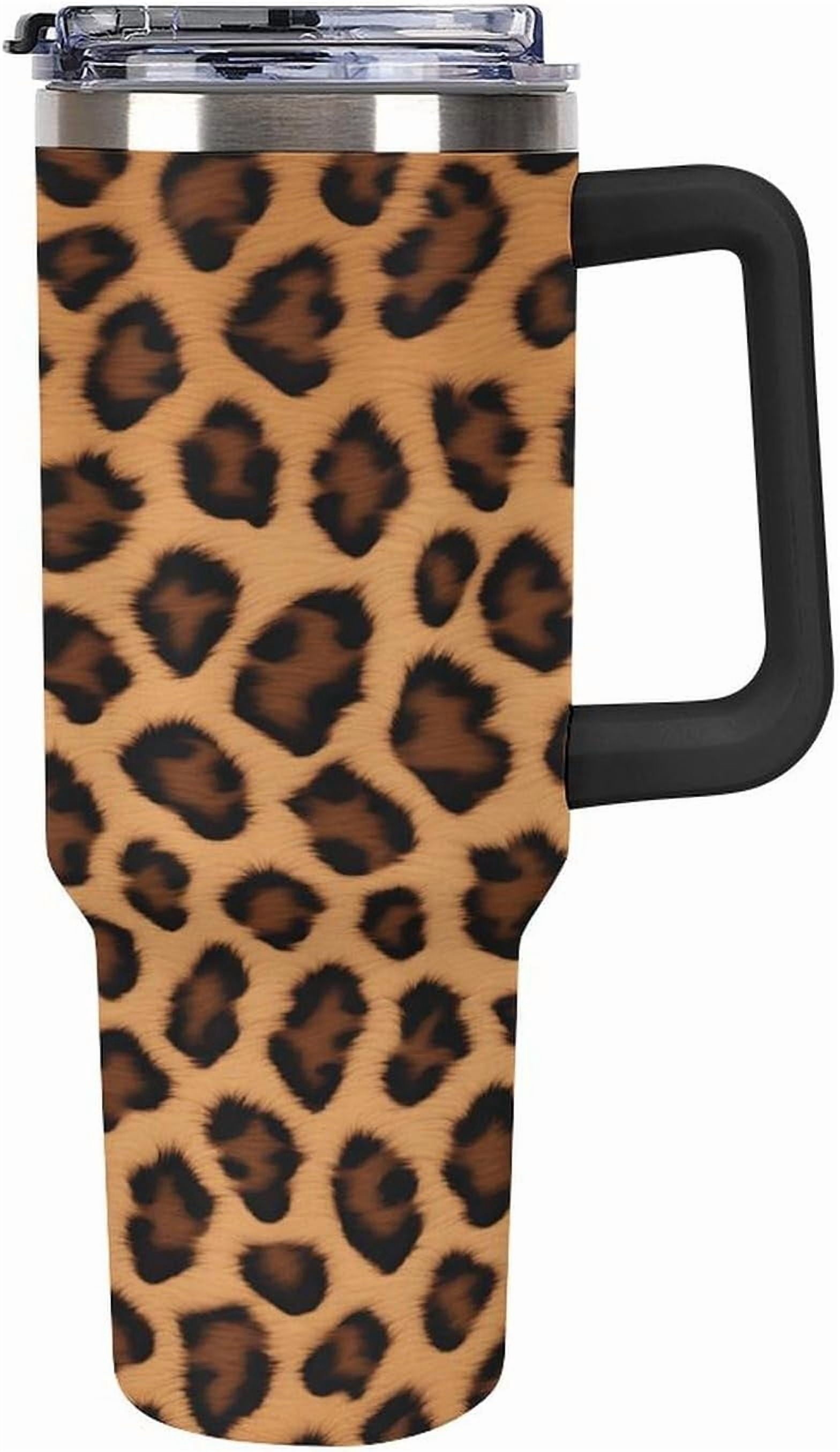 40oz Insulated Stainless Steel Tumbler with Handle, Abstract Brown Leopard Print Leakproof Water Bottles Travel Mug with Lid And Straw for Water, Iced Tea Or Coffee for Most Car Cup Holder