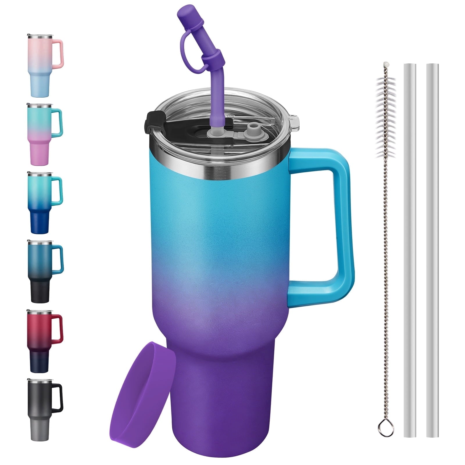 Herobuddy™ SUNSOC 40oz Insulated Tumbler with Handle and Straw – Stainless Steel - Insulated Travel Coffee Mug