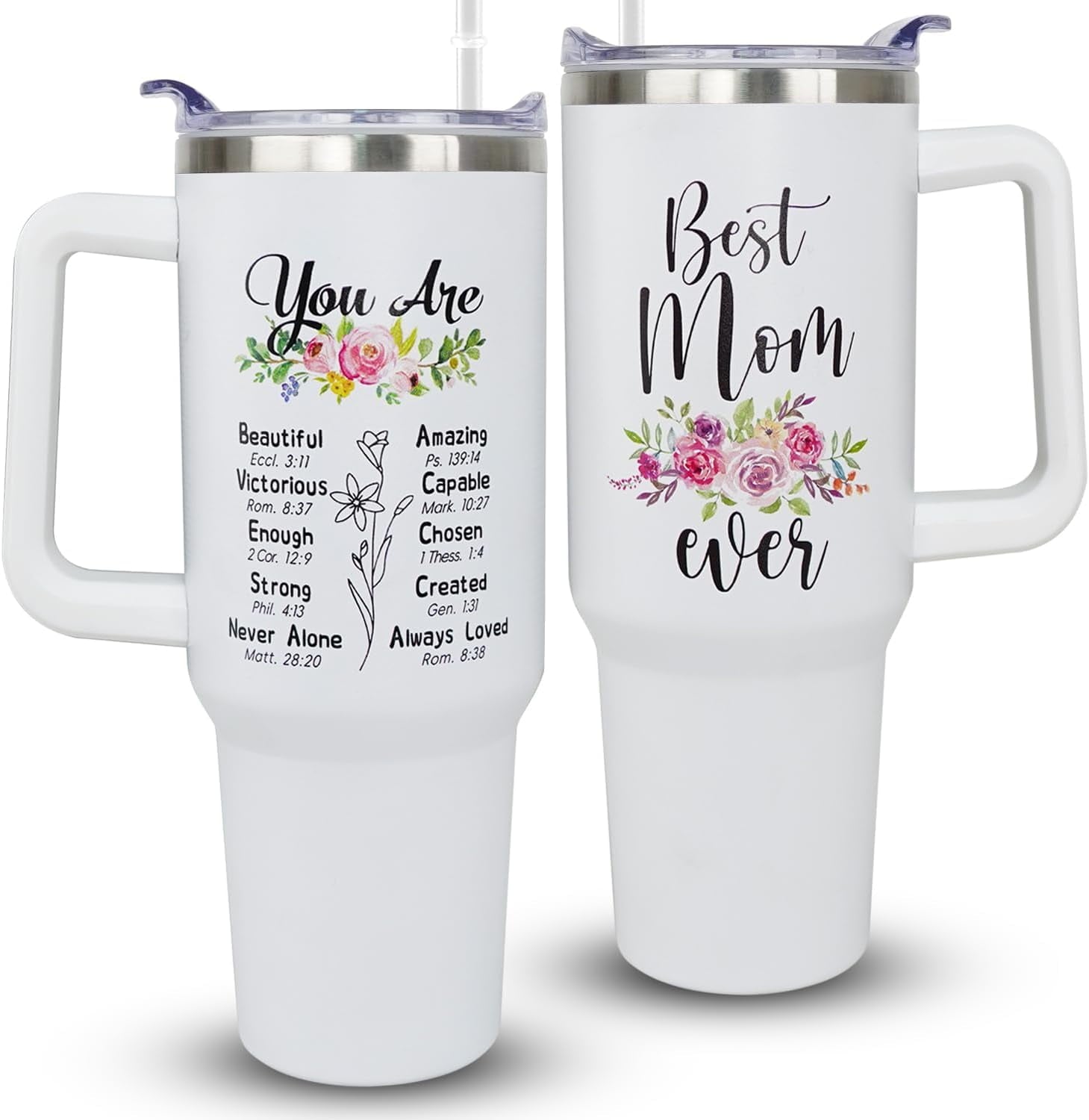 Herobuddy™ 40oz Mom Tumbler with Handle Mamasaurus cup, Mom Gifts from Daughter/Son,Mama - Reusable Stainless Steel Cup