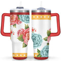 Herobuddy™ 40oz Pioneer Colorful Floral Stainless Steel Flip Straw Tumbler with Lid - Reusable Stainless Steel Cup
