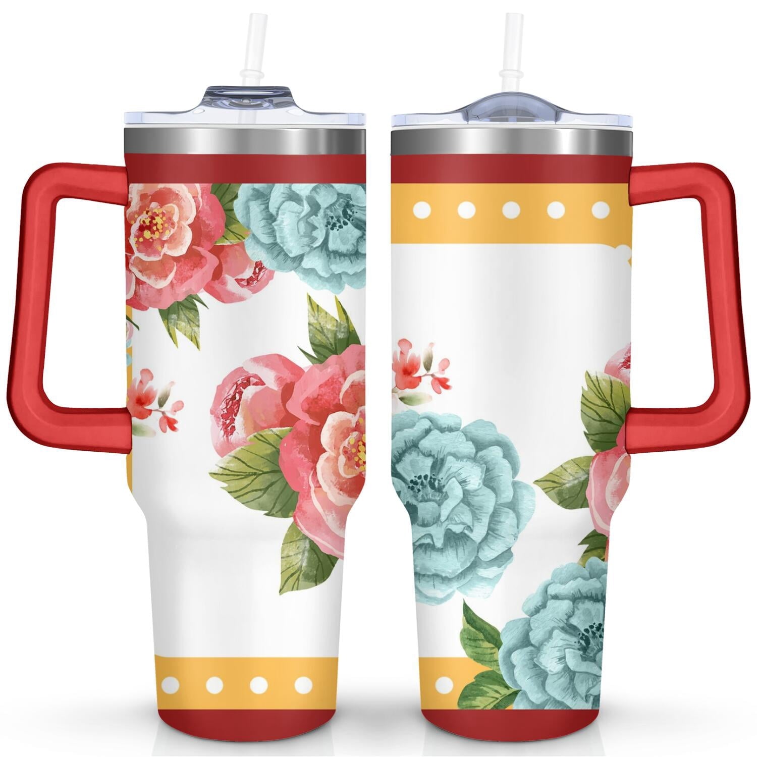 Herobuddy™ 40oz Pioneer Colorful Floral Stainless Steel Flip Straw Tumbler with Lid - Reusable Stainless Steel Cup