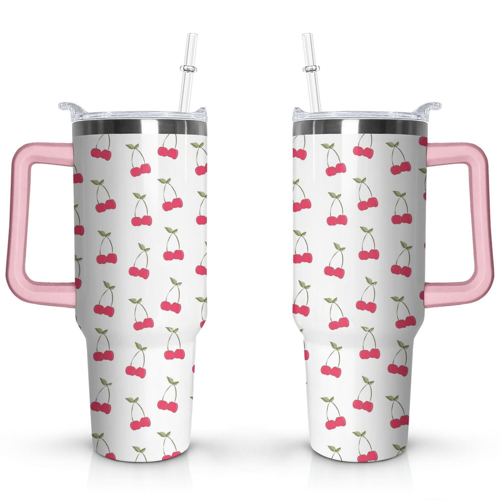 Herobuddy™ 40oz Red Cherry Fruit Pattern Stainless Steel Flip Straw Tumbler Spill - Reusable Stainless Steel Cup
