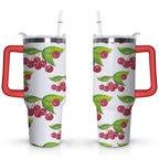 Herobuddy™ 40oz Red Cherry Fruit Pattern Stainless Steel Flip Straw Tumbler Spill - Reusable Stainless Steel Cup