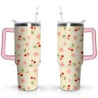 Herobuddy™ 40oz Red Cherry Fruit Pattern Stainless Steel Flip Straw Tumbler Spill - Reusable Stainless Steel Cup