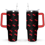 Herobuddy™ 40oz Red Cherry Fruit Pattern Stainless Steel Flip Straw Tumbler Spill - Reusable Stainless Steel Cup