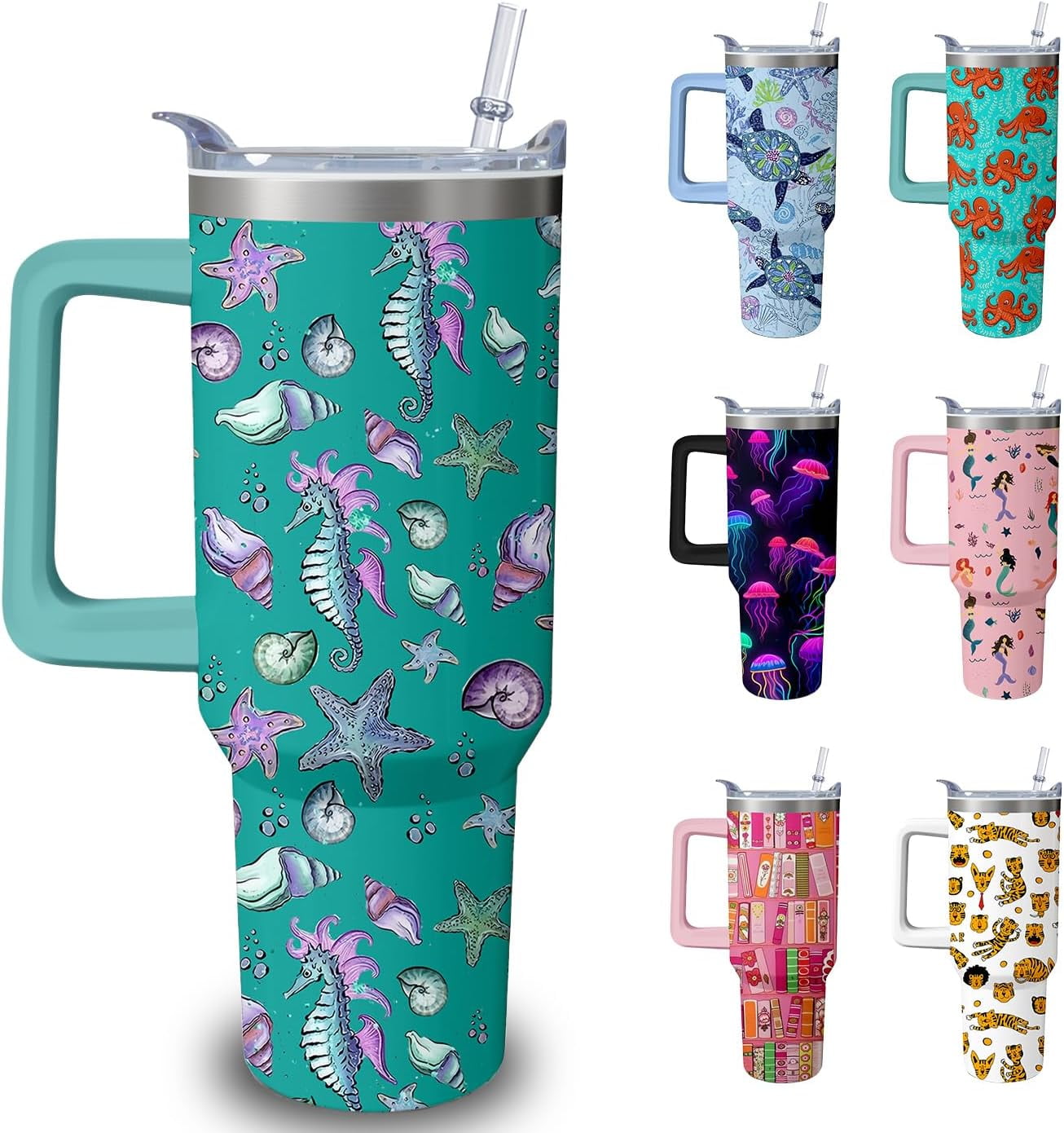 Herobuddy™ 40oz Cute Highland Cow Tumbler with Handle and Straw, Animal Lovers - Insulated Travel Tumbler Cup