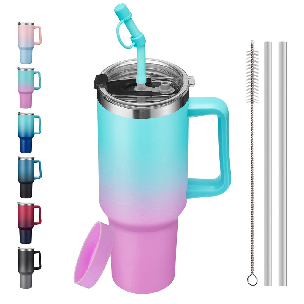 Herobuddy™ SUNSOC 40oz Insulated Tumbler with Handle and Straw – Stainless Steel - Insulated Travel Coffee Mug