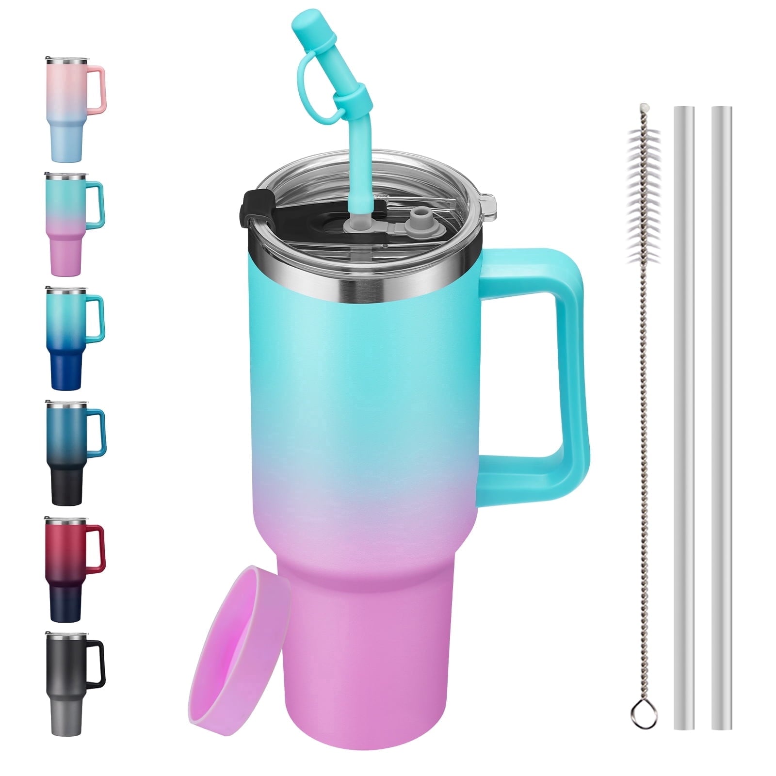 Herobuddy™ SUNSOC 40oz Insulated Tumbler with Handle and Straw – Stainless Steel - Insulated Travel Coffee Mug