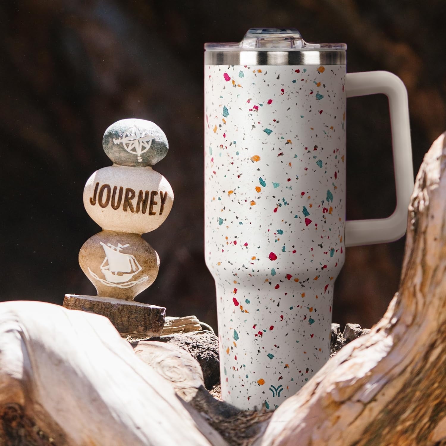 40oz Tumbler with Handle and Straw Lid | Vacuum Insulated Leak Proof Tumbler | Stainless Steel Travel Mug Water Bottle Cup Keeps Cold & Hot | Terrazzo