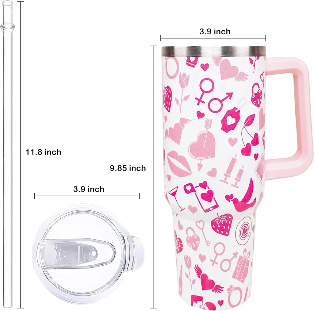 Herobuddy™ 40oz Easter Bunny Tumbler with Handle and Straw, Rabbit Stainless Steel - Leakproof Insulated Water Bottle