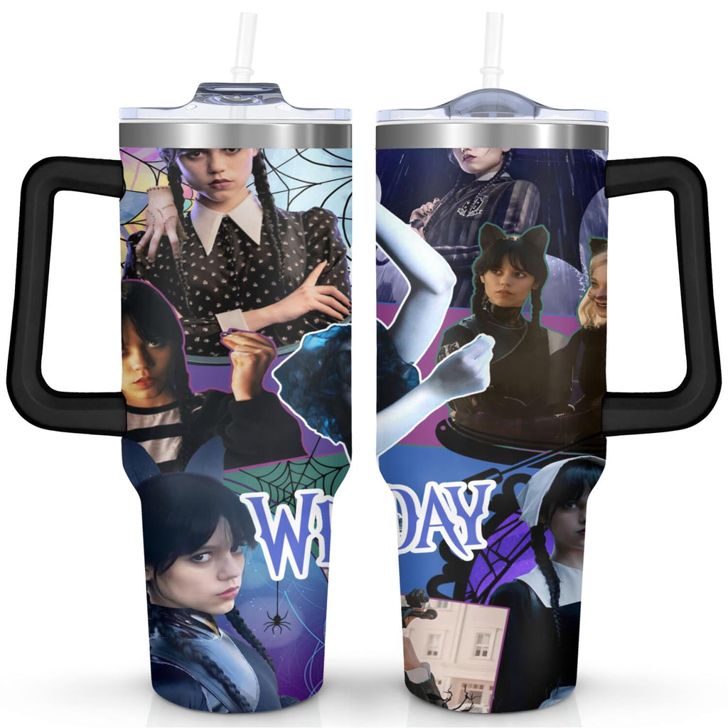 Herobuddy™ 40oz Wednesday Girl Stainless Steel Tumbler with Lid and Straw,Wednesday Stuff - Reusable Stainless Steel Cup