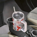 Cardinal Insulated Tumbler with Lid and Straw, Stainless Steel Travel Mug with Handle, Floral Rustic Cardinal Cup, Double Wall Hot Cold Drink Tumbler, Gift for Women & Nature Lovers