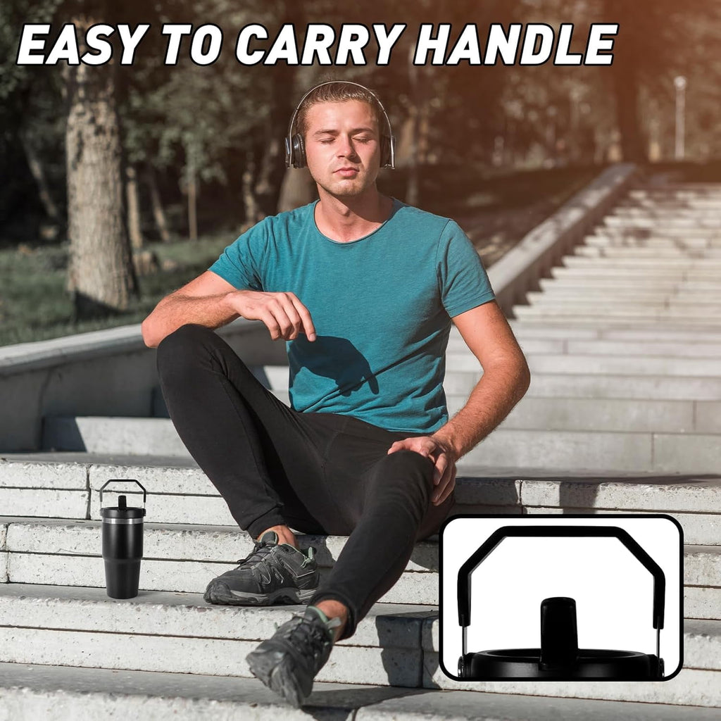 WarmH 20 oz Tumbler with Handle,Insulated Tumbler with Lid and Flip Straw Leak Proof Double Wall Stainless Steel Vacuum Travel Coffee Mug Insulated Water Bottle Thermal Cup, Cupholder Friendly, Black