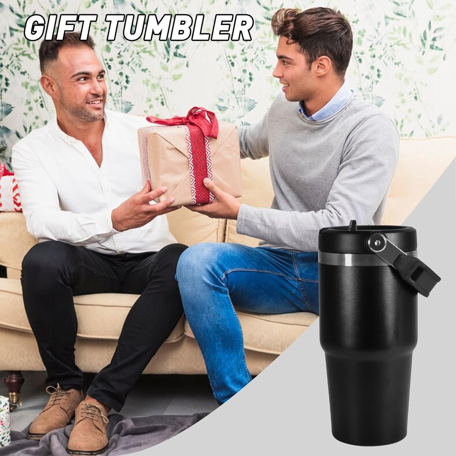 WarmH 20 oz Tumbler with Handle,Insulated Tumbler with Lid and Flip Straw Leak Proof Double Wall Stainless Steel Vacuum Travel Coffee Mug Insulated Water Bottle Thermal Cup, Cupholder Friendly, Black