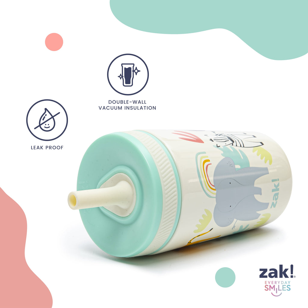 Zak Designs 12oz and 15oz 2-Pack Straw Tumbler Stainless Steel and Plastic with Additional Straw Leakproof and Perfect for Kids, Bluey