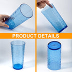 ZAINCA Hammered 24 ounce Plastic Drinking Tumbler Acrylic Glasses, Set of 8 Multicolor