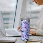 30 oz Purple Butterfly Tumbler with Handle and Filp Straw, Stainless Steel Cup with Lid and Straw, Travel Coffee Mug Insulated Water Bottle,Christmas Birthday Mothers Day Gifts for Women Animal Lovers