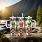 Nutcracker Christmas Insulated Tumbler with Lid and Straw, Holiday King Soldier Design Stainless Steel Travel Cup