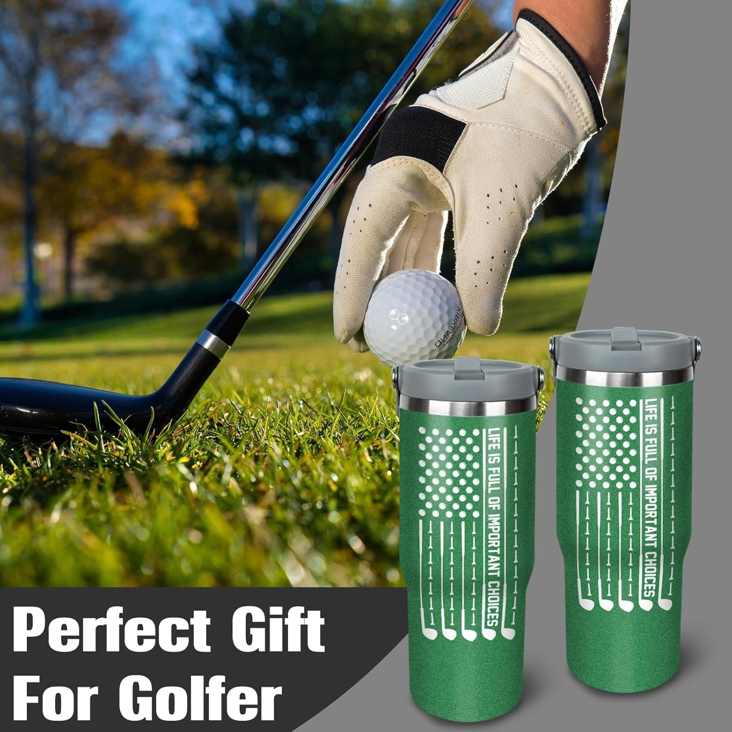 Golf Gifts For Men Women Golfers 30Oz Green Golf Tumbler With Handle 30 OZ Golf Travel Coffee Mug Water Bottle Stainless Steel Vacuum Insulated, Golf Stuff Gifts For Golfer