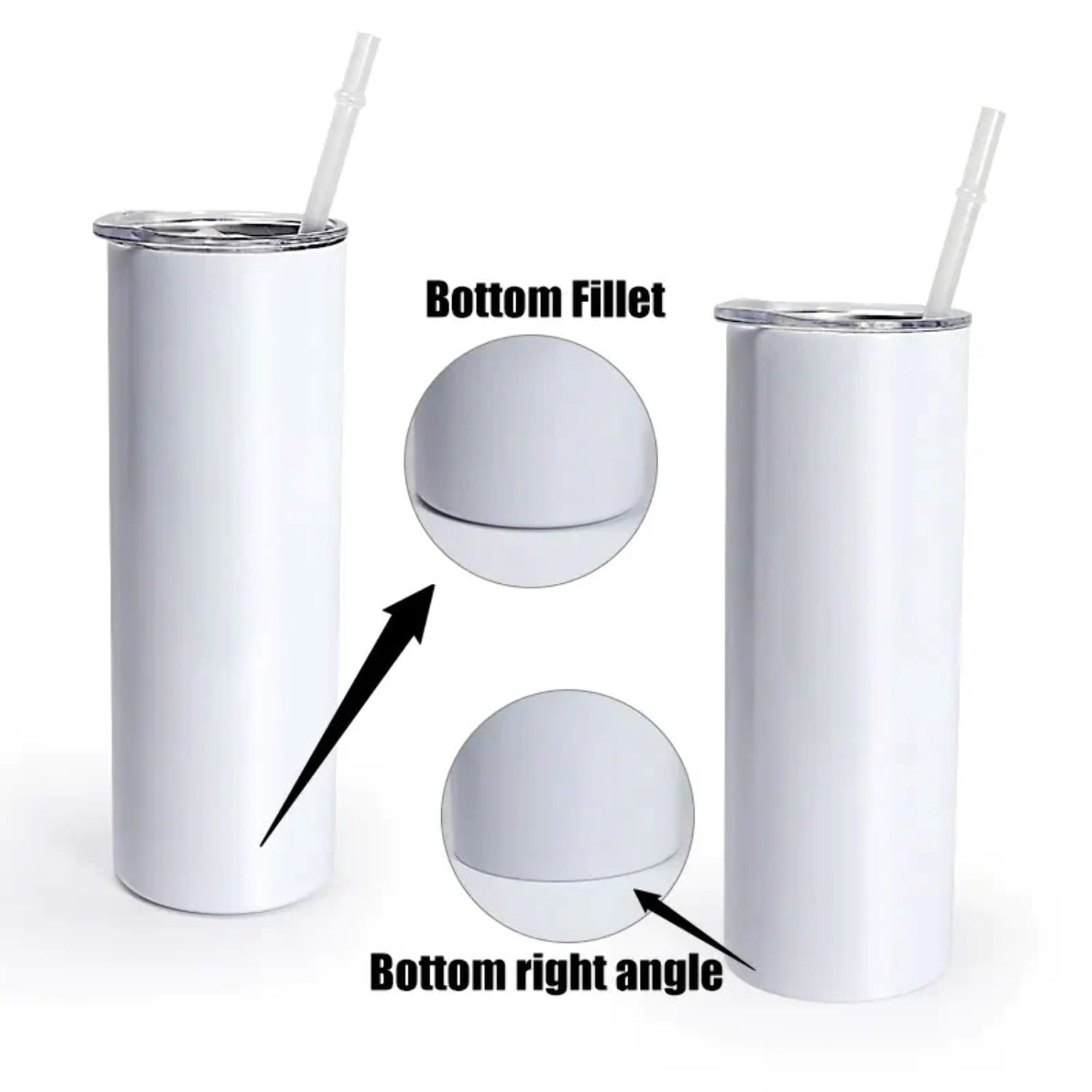 20oz FLAT EDGE bottom completely straight Blank gloss white sublimation tumbler