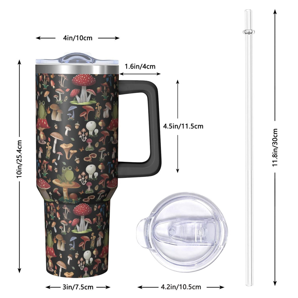 Stylish 40oz Mushroom Tumbler with Handle, Flip Straw Lid, Leakproof Travel Cup Gift