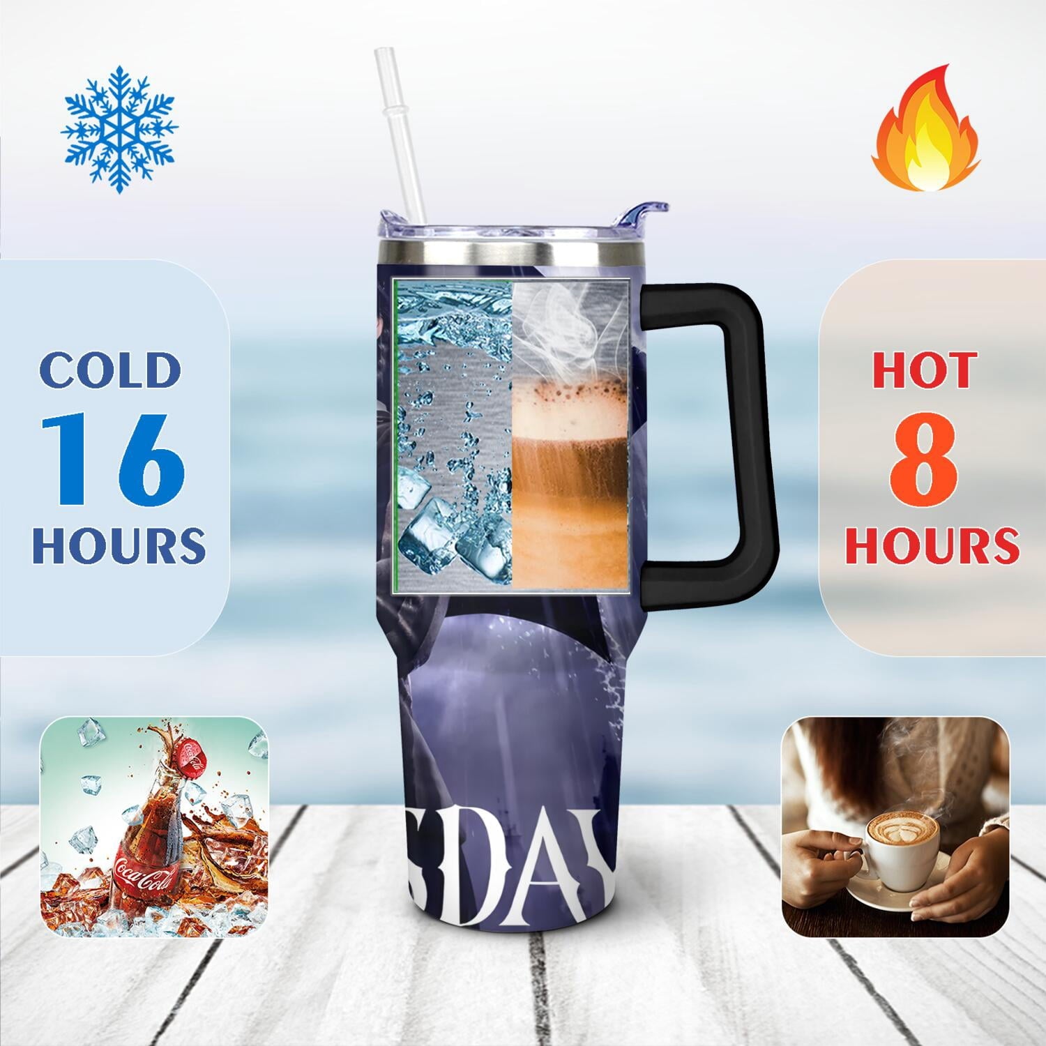 40oz Wednesday Girl Stainless Steel Tumbler with Lid and Straw,Wednesday Stuff Merchandise Spill Proof Travel Cup Double Wall Vacuum Insulated Coffee Mug with Handle Black