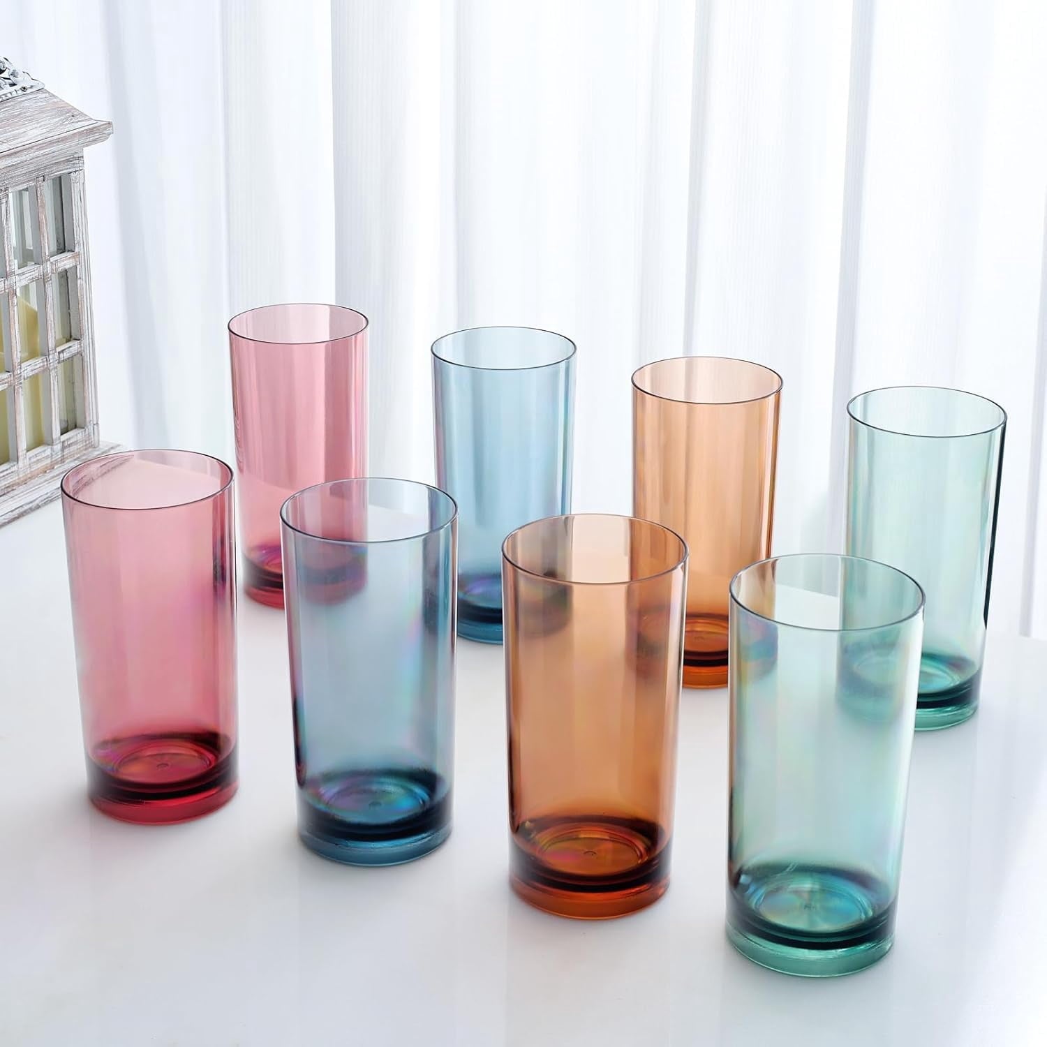 Colored Plastic Reusable Drinking Glasses | Set of 8 | Restaurant Style 16 oz Muted Acrylic Unbreakable Tall Tumbler, Juice, Wine Cups | BPA-Free Tumblers | Top-Rack Dishwasher Safe Shatterproof