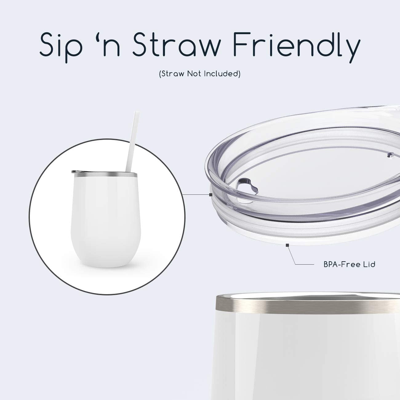 Maars Bev Stainless Steel Stemless Wine Glass Tumbler with Lid, Vacuum Insulated 12 oz Cup | Spill Proof, Travel Friendly, Fun Cocktail Drinkware - 2 Pack Seafoam Blue