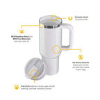 RTIC 40 oz Ceramic Lined Road Trip Tumbler with Handle and Leak-Resistant Straw Lid, White Glitter